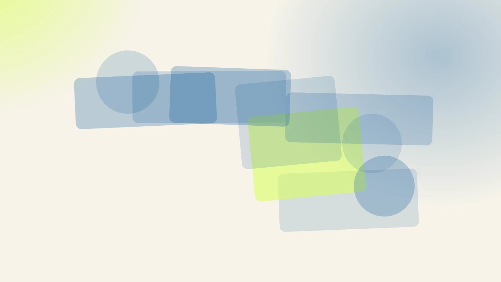 A cut-paper illustration seen from above: a business card turned face-down, a compass with a spinning needle, three coloured index tabs, and a magnifying glass laid across them.